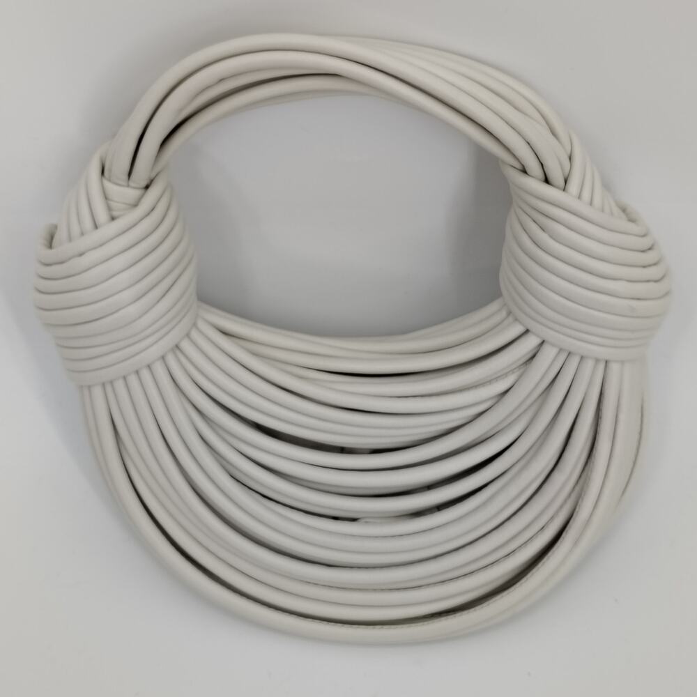 Tiffany & Fred Smooth Leather String Cord Knot Statement White Shoulder Bag